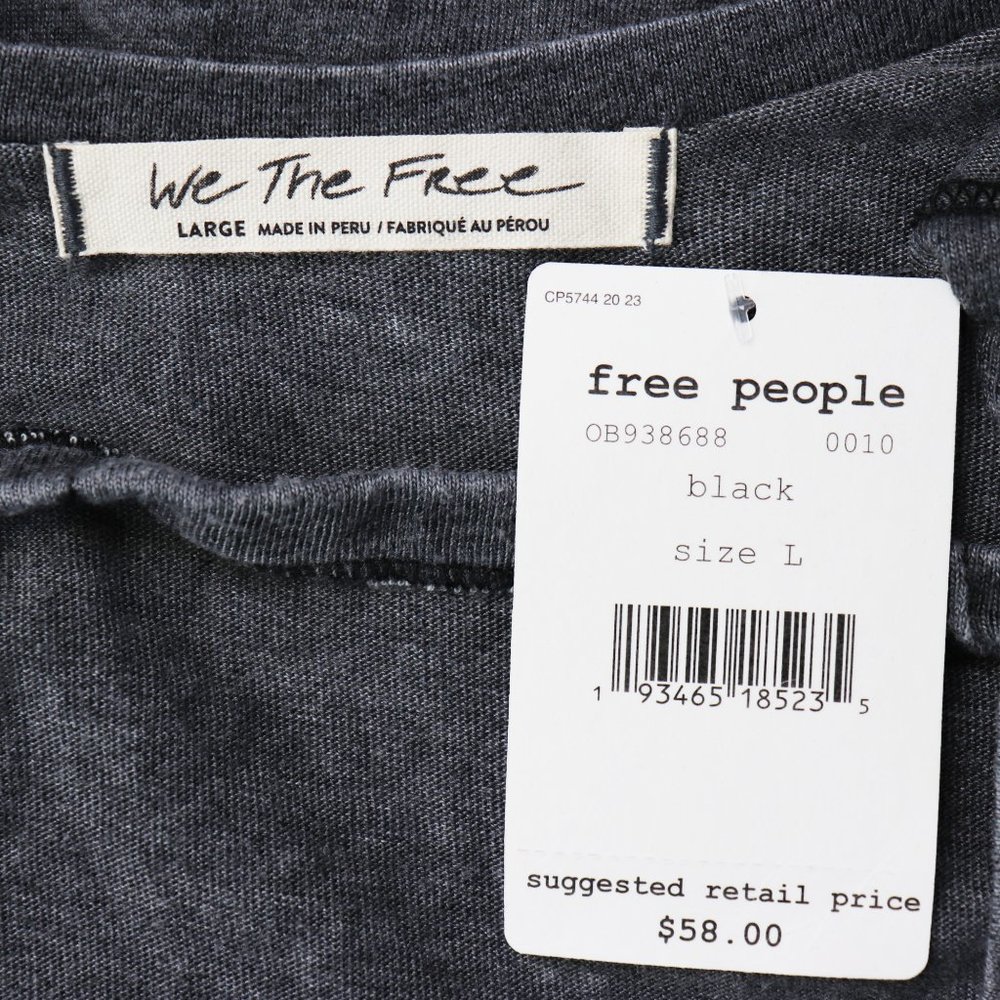 NWT Free People All Mine Oversize Cut-Out V Neck Tee T-Shirt Washed Black Large - Picture 3 of 8